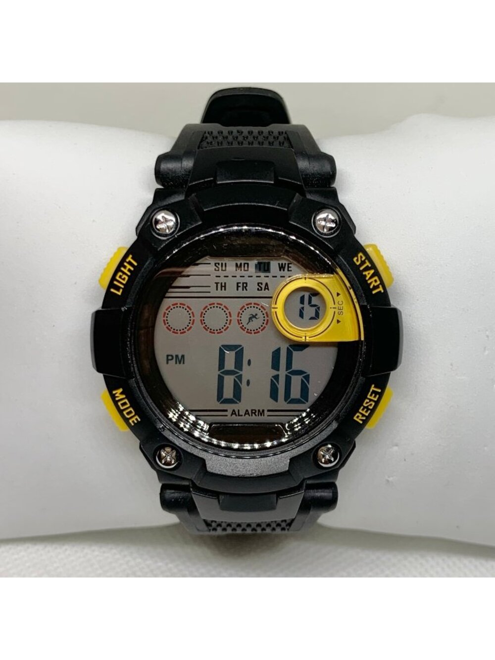 Men digital lcd watch 45mm black yellow tone quartz multifunction running